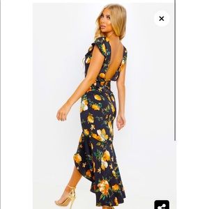 Pretty little thing black backless floral dress